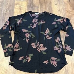 Catherine Malandrino Black Floral Long Sleeve Top